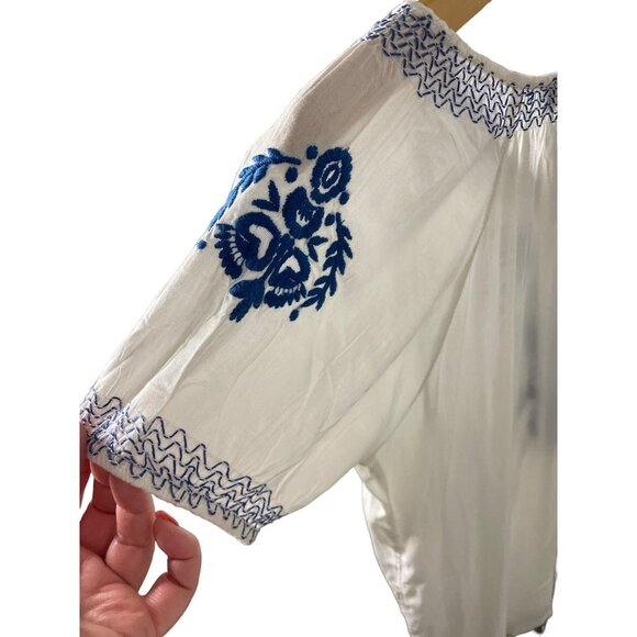 NY Collection White Embroidered Short Sleeved Boho Cotton Blouse Top Sz SP - Picture 4 of 11